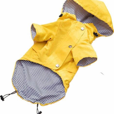Chien imperméable avec boutons réfléchissants, pluie / résistant à l'eau, cordon de serrage réglable, hotte amovible, élégant chien imperméable pour chien - Jaune - L