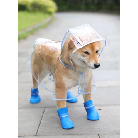 Chien Imperméable Poncho Imperméable Coupe-Vent Imperméable Veste Chien Bottes de Pluie pour Petit à Moyen Chien Chihuahua Chiots En Peluche Bleu