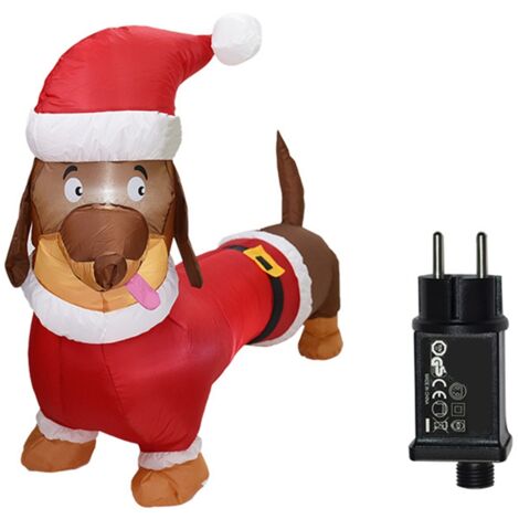 Chien Saucisse Gonflable Lumineux 1,5 m en Fibre de Polyester pour Décoration de Noël