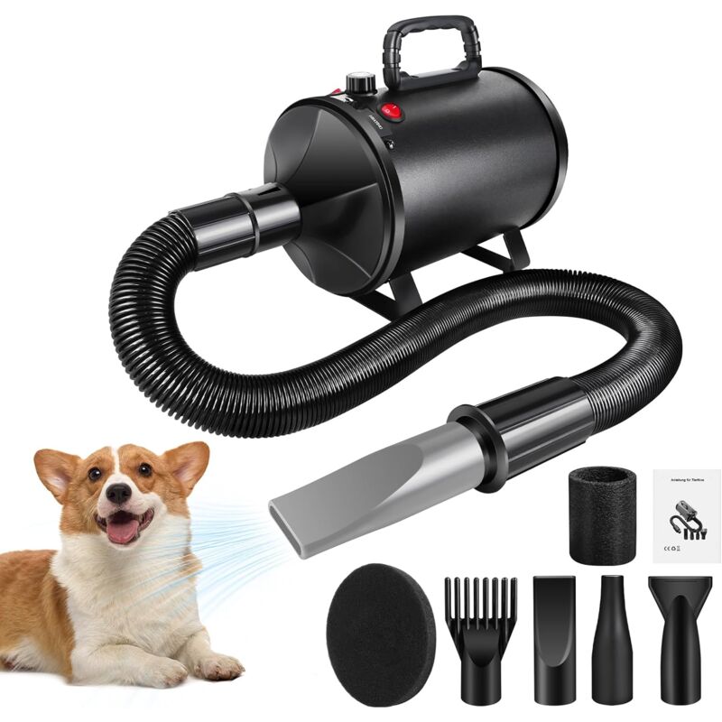 Hsha - Chien sèche-cheveux Blower vitesse réglable, 2800W chien toilettage sèche-linge souffleur avec 4 buses différentes tuyau élastique