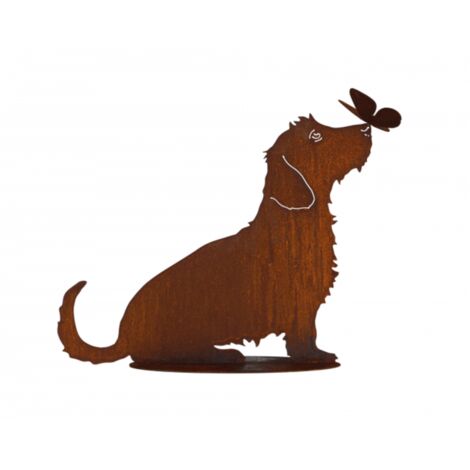 Chien teckel métal rouillé : Figurine décorative de jardin - Rouille