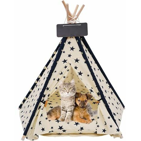 Chien Tente Tipi pour Animaux, Chien Maison avec Coussin Lit Lavable Amovible, Niches à Chien, Pet Dog Jouer Tente, Assemblage Facile, Intérieur Extérieur, Bleu, 605050 (Blanc)