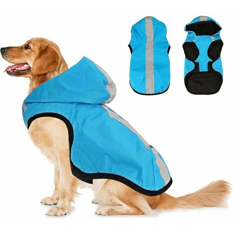 Chiens Imperméable Vestes, Chien Veste Pluie,Poncho Respirant avec Capuche et Rayures Réfléchissantes M Superma bleu