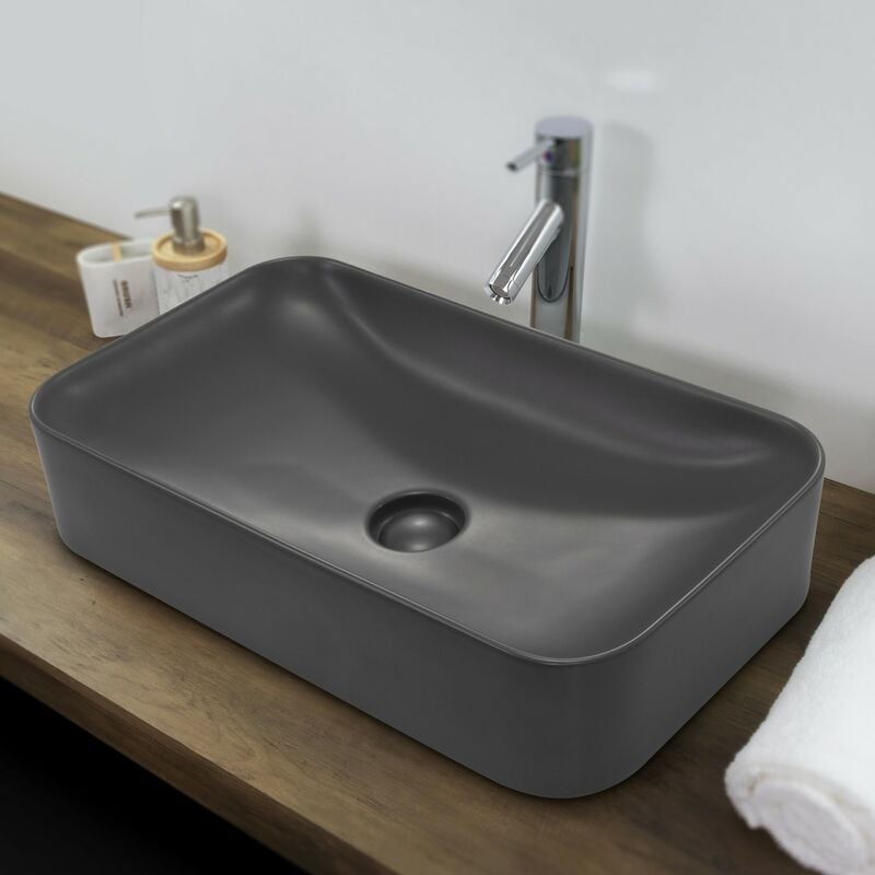 Chienti Vasque céramique rectangulaire à poser 60 x 35 cm gris mat