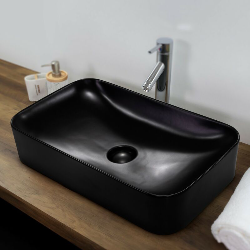 CHIENTI Vasque céramique rectangulaire à poser 60 x 35 cm noir brillant