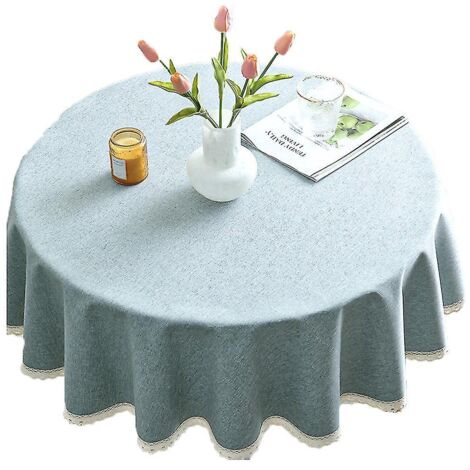 Chiffon de finition imperméable en microfibre, forme ronde, pour intérieur et extérieur - 140 - Gris-bleu - Bordure en dentelle