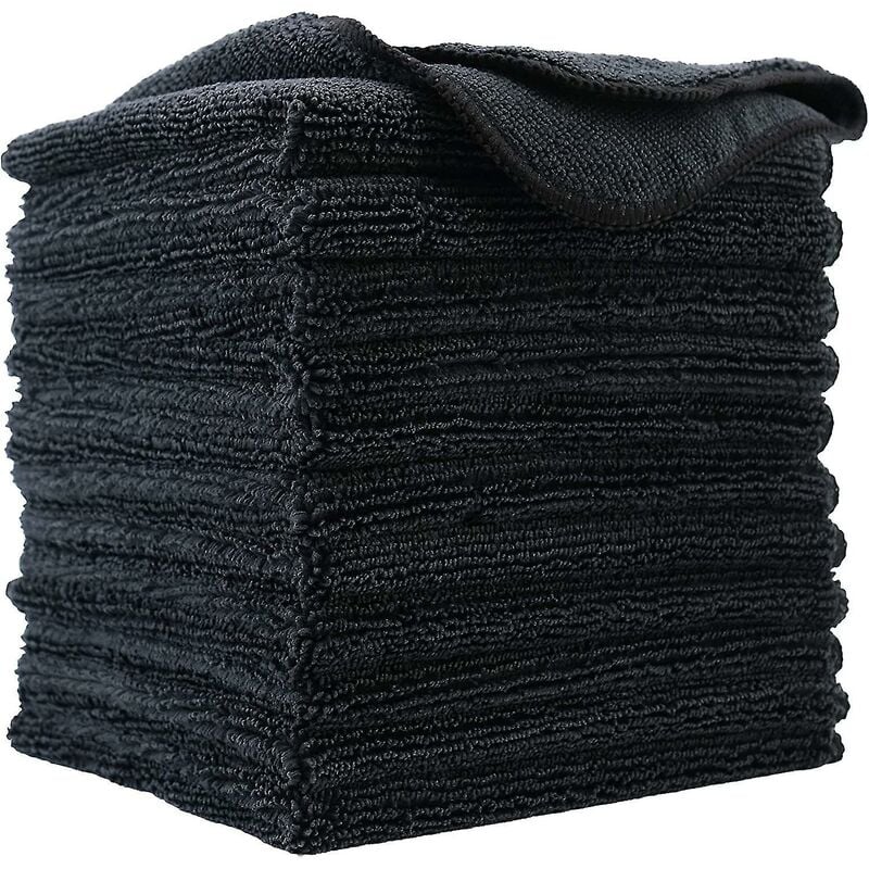 Crea - Chiffon de nettoyage en microfibre Premium, 30 x 30 Cm (paquet de 12) (noir)