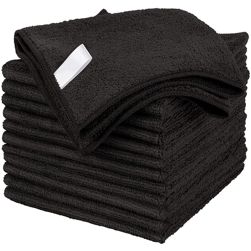 Csparkv - Chiffon de Nettoyage en Microfibre, Serviettes Tout Usage, sans stries, Paquet de 12, Noir, Taille 30x30cm - black
