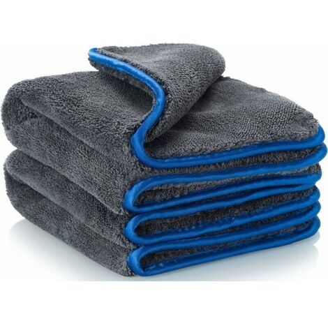 Chiffon en Microfibre Voiture，1200GSM Chiffon de Polissage，  Pièces Microfibre Sechage Voiture - Super Absorbant Ne Laisse Pas De Taches d'eau, 40x40cm Bleu, 2 pcs