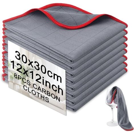 Chiffon Magique Microfibre Carbone 400g/sm,8X Chiffons en Fibre de Carbone,30 X 30 cm Chiffon Vitre sans Trace Absorbant Polissage pour Vitres, Miroirs, Écrans, véhicules, Toutes Surfaces Lisses