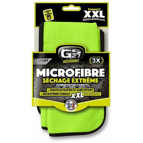 Chiffon microfibre séchage extrême XXL 600 x 800mm – Absorption rapide des gouttes – Évite les traces de séchage – Gs27