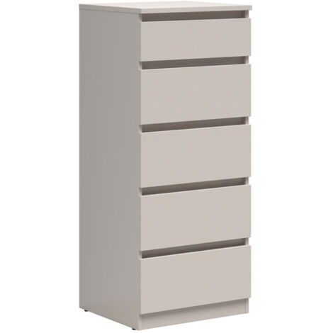 Chiffonier de 5 tiroirs commode meuble de rangement coloris Beige - Longueur 50 x Profondeur 45 x Hauteur 115 cm
