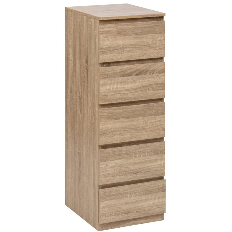 Chiffonner, meuble de rangement avec 5 tiroirs en bois coloris beige - Longueur 40 x Profondeur 48 x Hauteur 118 cm