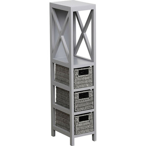 Chiffonnier 1 étagère + paniers tressés gris - Gris - Gris