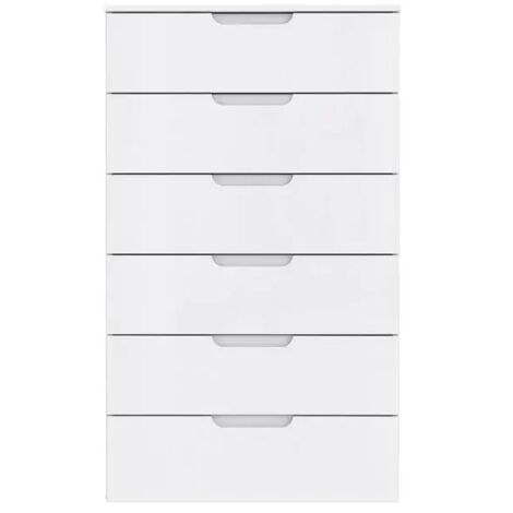 Chiffonnier 117 cm 6 tiroirs blanc laqué et mat – Façades brillantes et côtés mats – Rangement optimisé pour espaces réduits – Meubletmoi