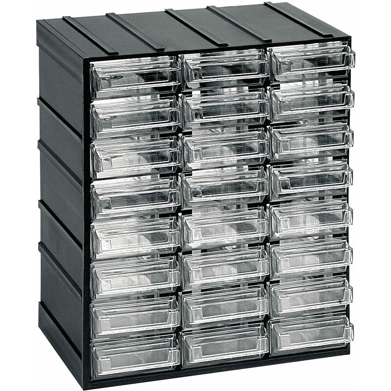 Unité de stockage modulaire en plastique L 192 x P 148 x H 230 mm avec 24 tiroirs transparents