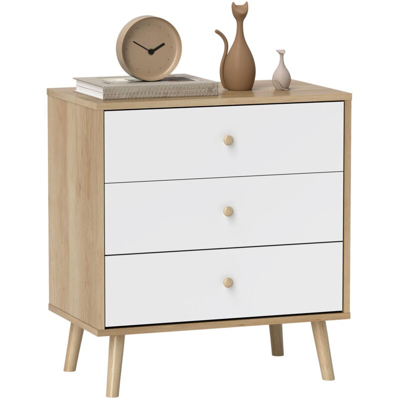 Chiffonnier 3 tiroirs style nordique - dim. 60 x 35 x 65 cm - piètement effilé effet bois clair blanc