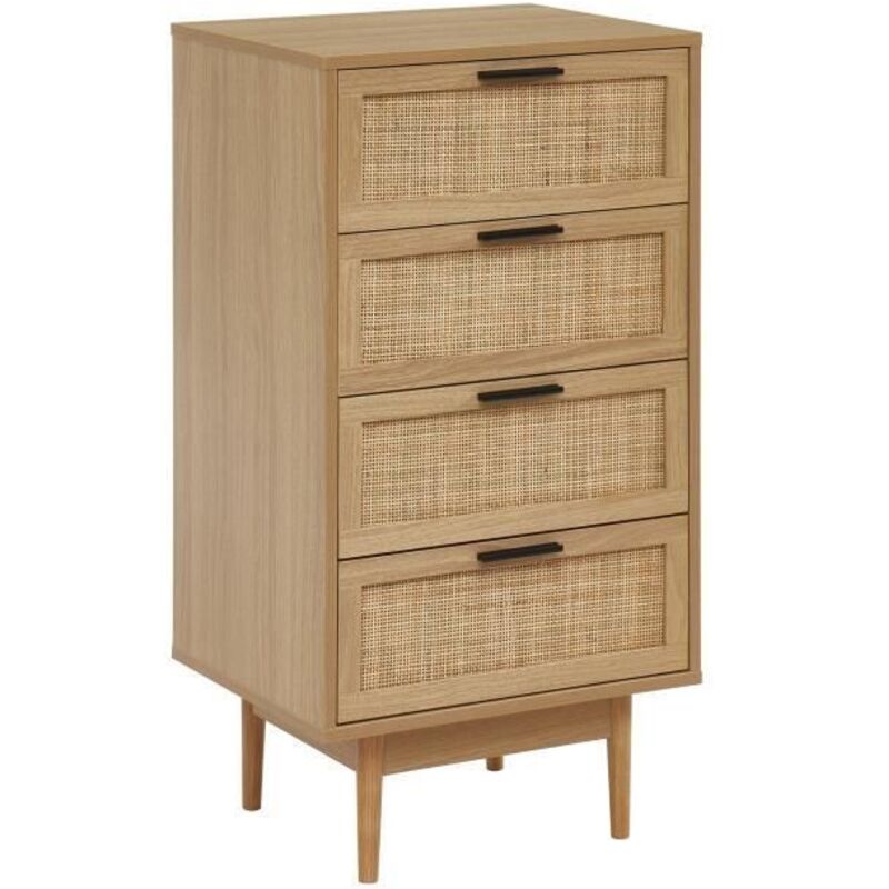 Les Tendances - Chiffonnier 4 tiroirs 50x39,5x95 cm naturel avec cannage - aretha