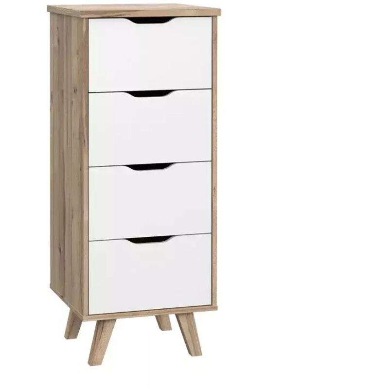 Meubletmoi - Chiffonnier 4 tiroirs décor chêne et blanc pieds bois massif - albane