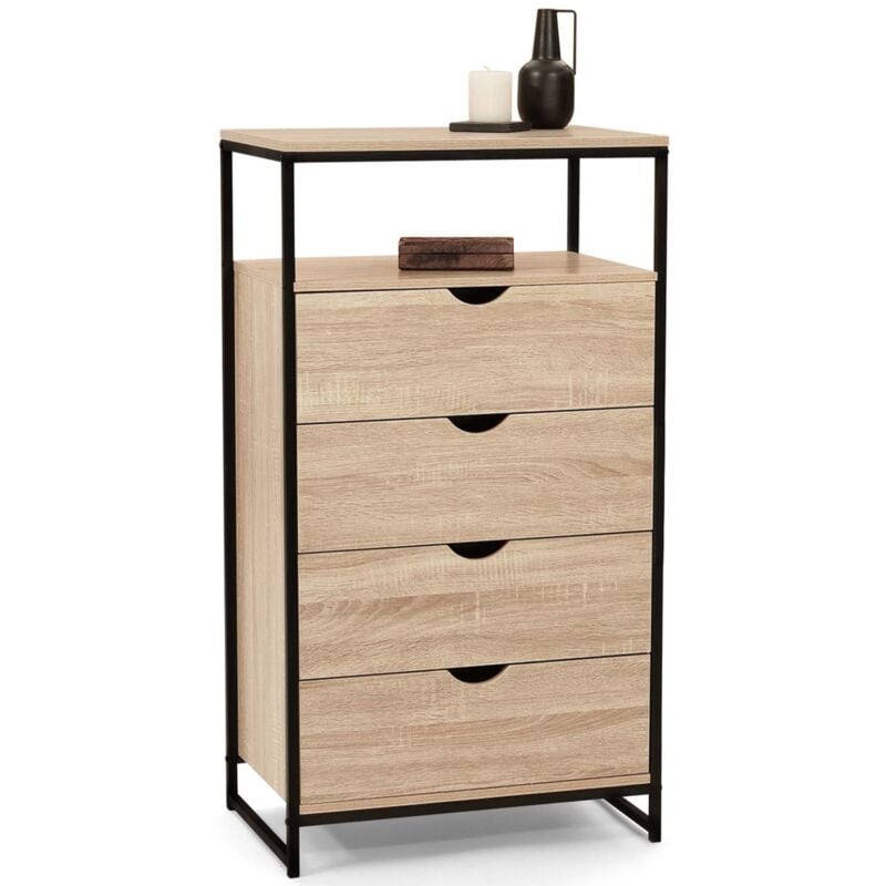 Chiffonnier 4 tiroirs detroit 60 cm commode design industriel avec étagère