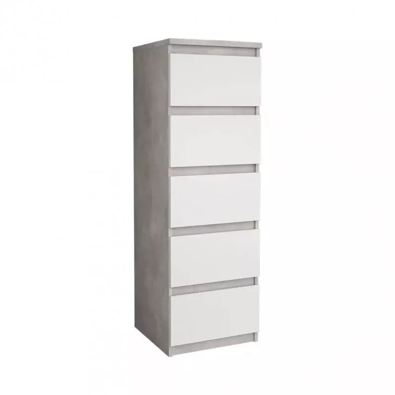 Meubletmoi - Chiffonnier 5 tiroirs blanc et décor béton gris clair - benny