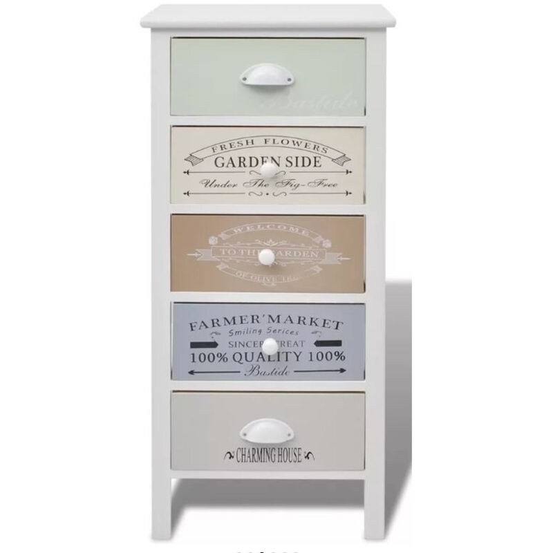 Chiffonnier blanc 5 tiroirs en bois Frenchy - Style authentique et élégant Chiffonnier blanc 5 tiroirs en bois Frenchy - Style authentique et élégant