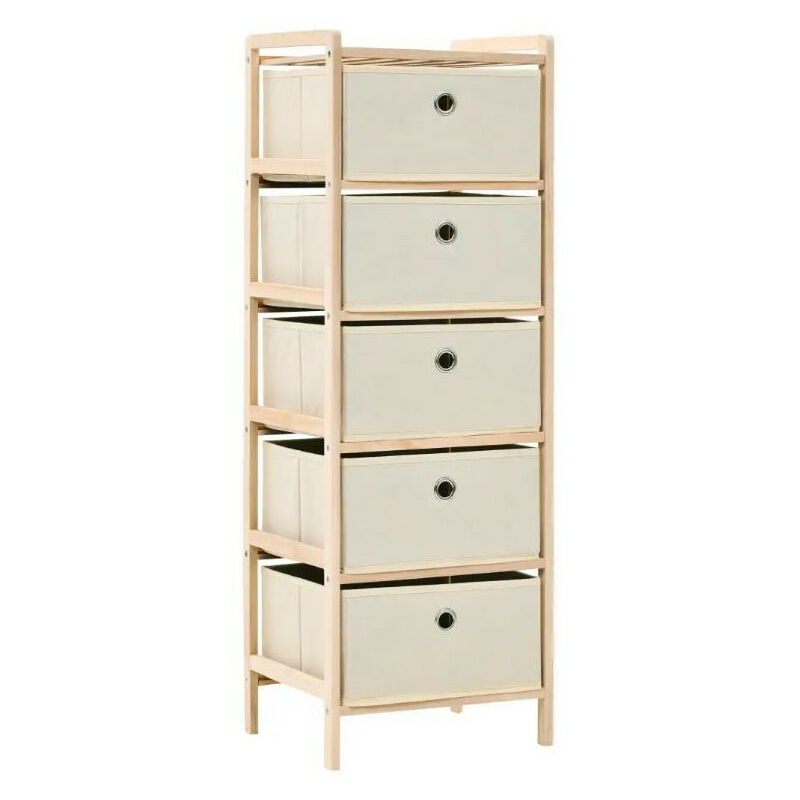Les Tendances – Chiffonnier 5 tiroirs cèdre naturel et tissu beige – Dimensions L 32 x H 93 x P 26 cm – Poignées en polypropylène – Capacité 2 kg par
