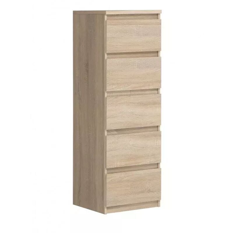 Chiffonnier 5 tiroirs décor chêne clair texturé - benny