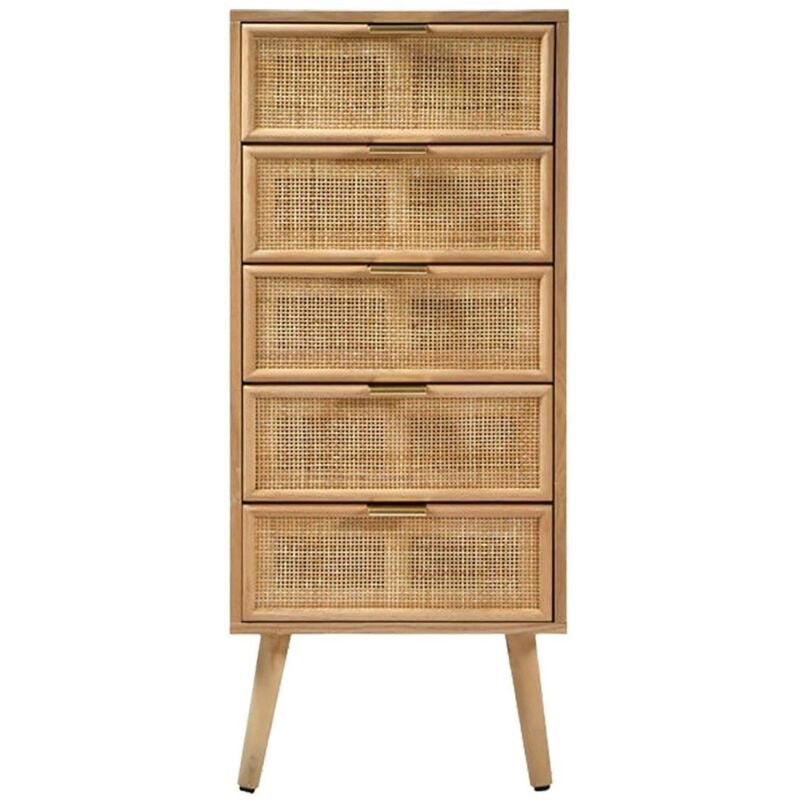 Chiffonnier 5 tiroirs façades en rotin naturel - L36.5 x H100.5 cm - miya - Calicosy