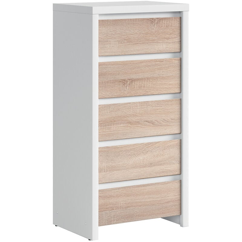 Chiffonnier 5 tiroirs Soren Blanc et Bois