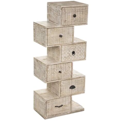 Chiffonnier 6 tiroirs en bois de manguier coloris sable - Longueur 50 x Profondeur 30 x Hauteur 122 cm