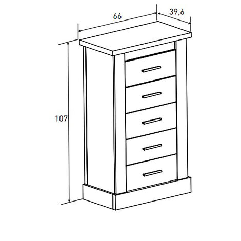 Chiffonnier avec 5 tiroirs coloris Chêne cambrian, blanc - Longueur 66 x profondeur 39,6 x hauteur 107 cm -PEGANE-