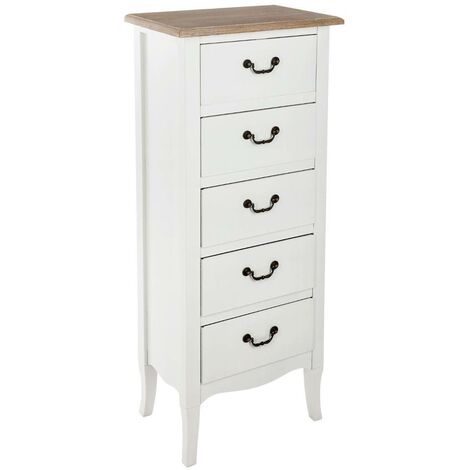 Chiffonnier blanc 5 tiroirs 45x30x113 cm – MDF et pin – Design vintage pour rangement élégant – Atmosphera