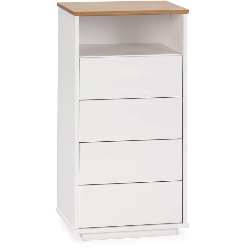 Vs Venta-stock - Chiffonnier Bob 4 tiroirs 1 niche blanc/chêne, bois massif