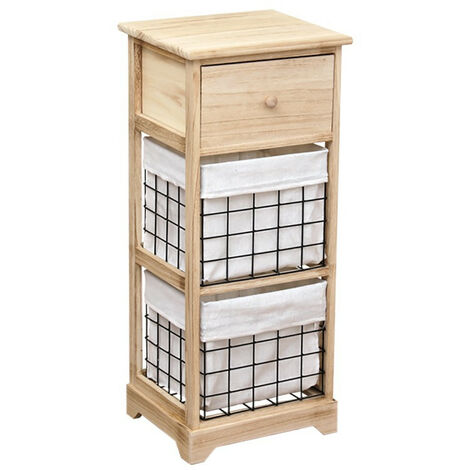 Chiffonnier bois 1 tiroir 2 paniers naturel