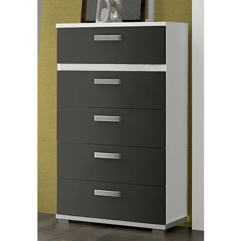 Chiffonnier commode meuble de rangement coloris blanc/graphite- Longueur 60 x Profondeur 39.6 x Hauteur 109.4 cm -PEGANE-