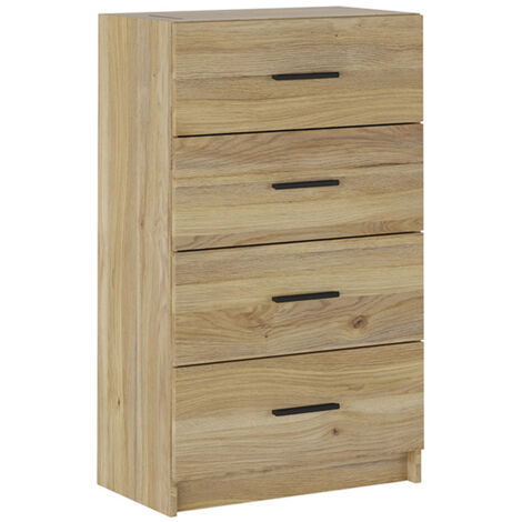 Chiffonnier, meuble de rangement avec 4 tiroirs coloris chêne Mauvella - Longueur 60 x profondeur 34,40 x hauteur 100 cm