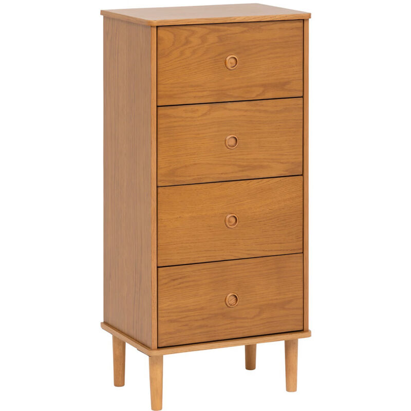 Chiffonnier, meuble de rangement avec 4 tiroirs en bois coloris Marron - Longueur 50 x Profondeur 35 x Hauteur 107,5 cm