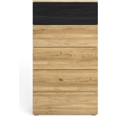 Chiffonnier, meuble de rangement coloris naturel, noir - Longueur 62 x Profondeur 40 x Hauteur 111 cm -PEGANE-