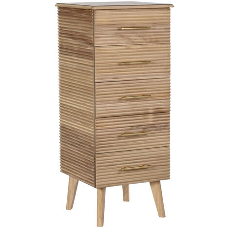 Chiffonnier, meuble de rangement en bois de paulownia et MDF coloris marron clair - Longueur 42 x Profondeur 40 x hauteur 100 cm -PEGANE-