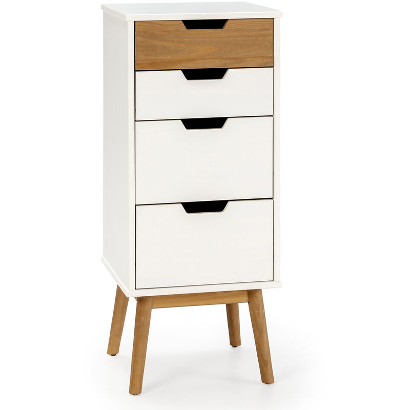 Chiffonnier nuit Baku 4 tiroirs blanc/bois, 40 cm longueur