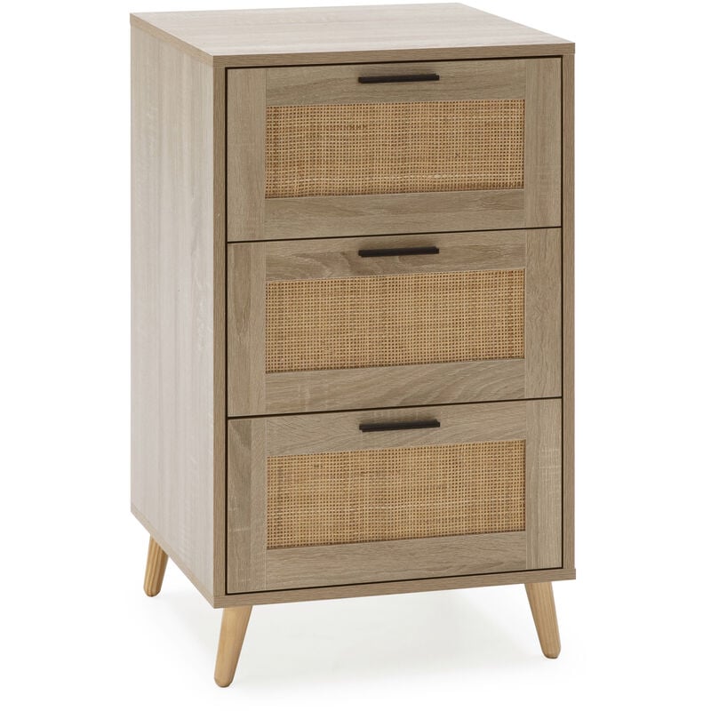 Vs Venta-stock - Chiffonnier nuit Dalia 4 tiroirs couleur chêne, 80 cm longueur