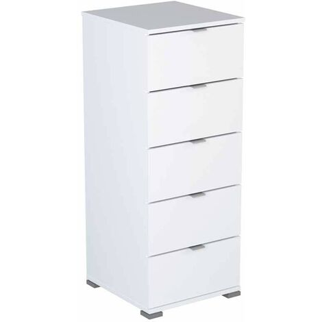 Chiffonnier Perfect, 5 tiroirs, blanc mat, chambre à coucher, chambre double, junior, meuble 82 x 80 x 42 cm