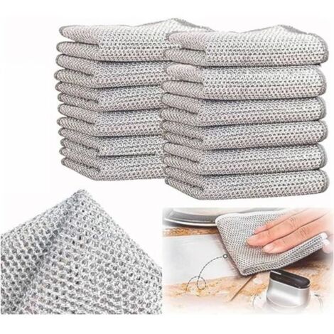 Chiffons à Vaisselle, 12 Pièces Torchon Multifonctionnel en Fil Métallique Anti-Rayures, Réutilisable Chiffons de Nettoyage