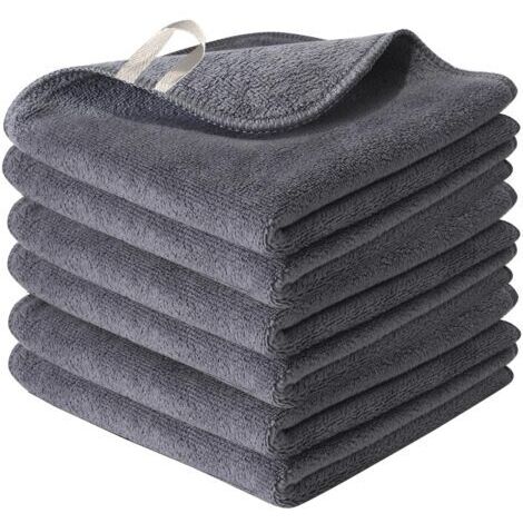 Chiffons, absorbants épais, torchons de cuisine, serviettes commerciales, chiffons de nettoyage, nappes de nettoyage, paquets de 6 chiffons en microfibre lavables à séchage rapide, gris