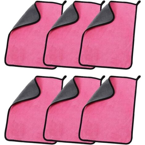 Chiffons de nettoyage automobile en microfibre (6 unités, 500 g/m²), séchage rapide, doux et absorbants, pour le polissage, le cirage et les finitions, 30 x 30 cm, rose