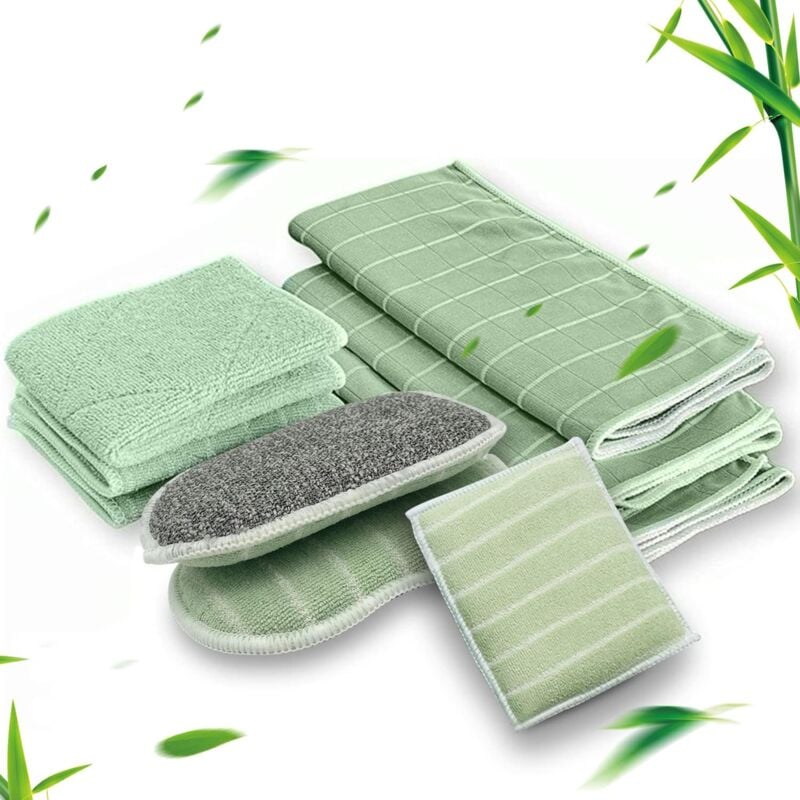 Paryou - Chiffons de nettoyage en fibre de bambou, lot de 8 pour fenêtres, cuisine et salle de bain Sans rayures, non pelucheux, extra absorbant et