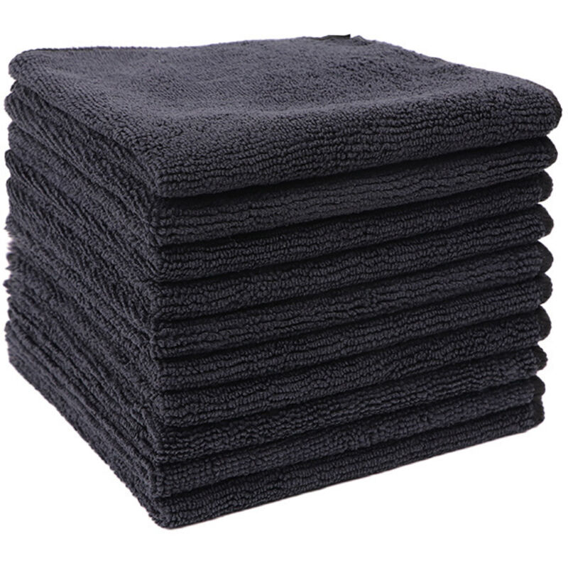 Chiffons de Nettoyage en Microfibres Noirs, 12 pièces, Serviettes en Microfibres pour l'automobile, Non pelucheuses et absorbantes, adaptées à la