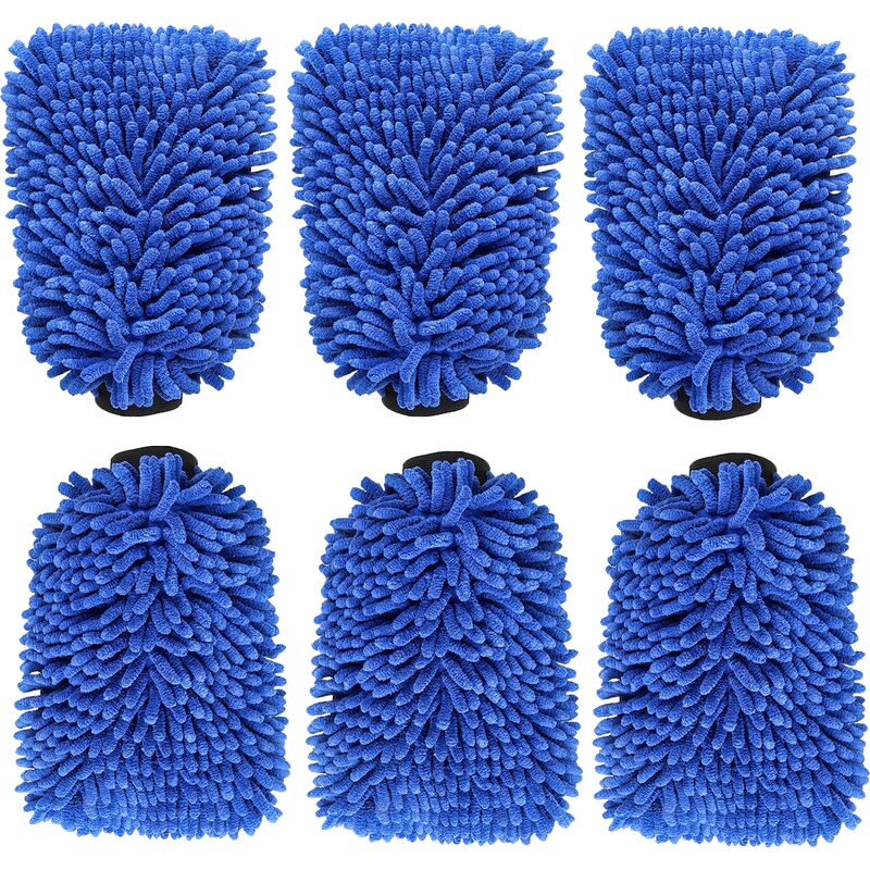 Chiffons de séchage en microfibre et gants de lavage pour voitures et motos (6 pièces en bleu)