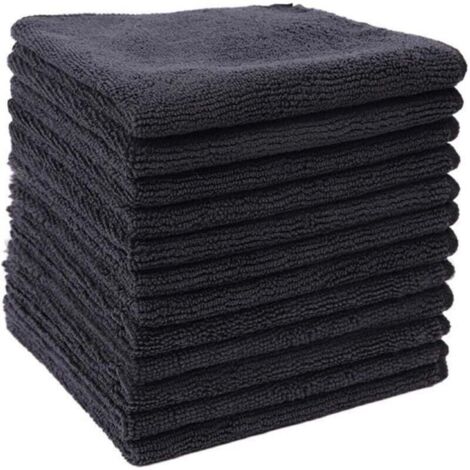 Chiffons en Fibres ultrafines Noires, Chiffon de Nettoyage ménager, Chiffon de Cuisine en Coton Polyester, Tampon à récurer(30x30cm,12pcs)